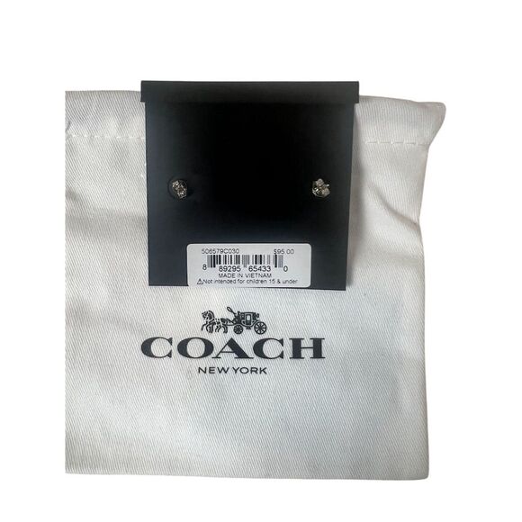 Coach Silver Tone Stud Earrings with Cut Crystals Engraved Logo - Picture 2 of 2
